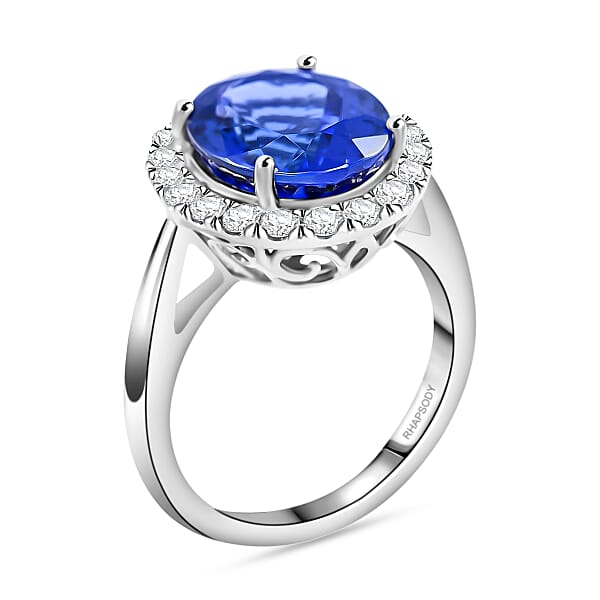 Shop Lc Certified & Appraised Rhapsody 950 Platinum AAAA Tanzanite And E-F VS Diamond Halo Ring 8 Grams 6.40 Ctw