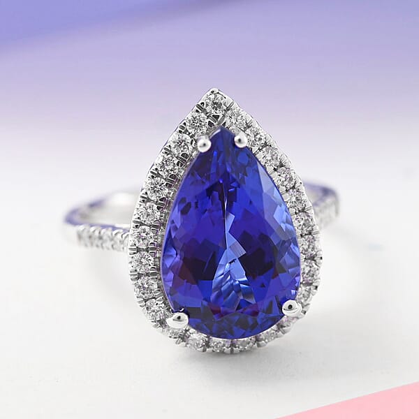 Shop Lc Certified & Appraised Rhapsody 950 Platinum AAAA Tanzanite And E-F VS Diamond Halo Ring 6 Grams 6.25 Ctw