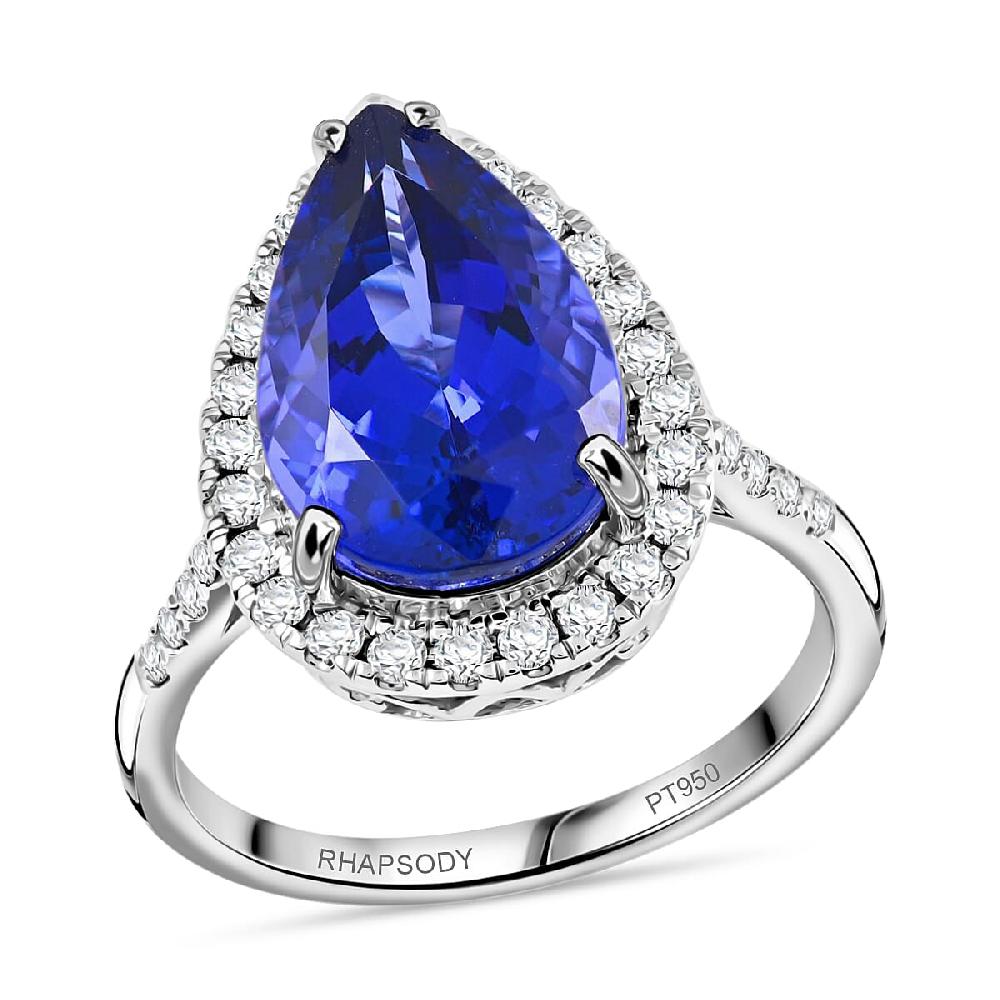 shop lc Certified & Appraised Rhapsody 950 Platinum AAAA Tanzanite and E-F VS Diamond Halo Ring 6 Grams 6.25 ctw