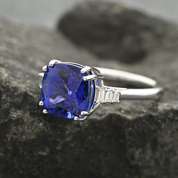 Shop Lc Certified & Appraised Rhapsody 950 Platinum AAAA Tanzanite And E-F VS Diamond Ring 5.40 Grams 3.75 Ctw