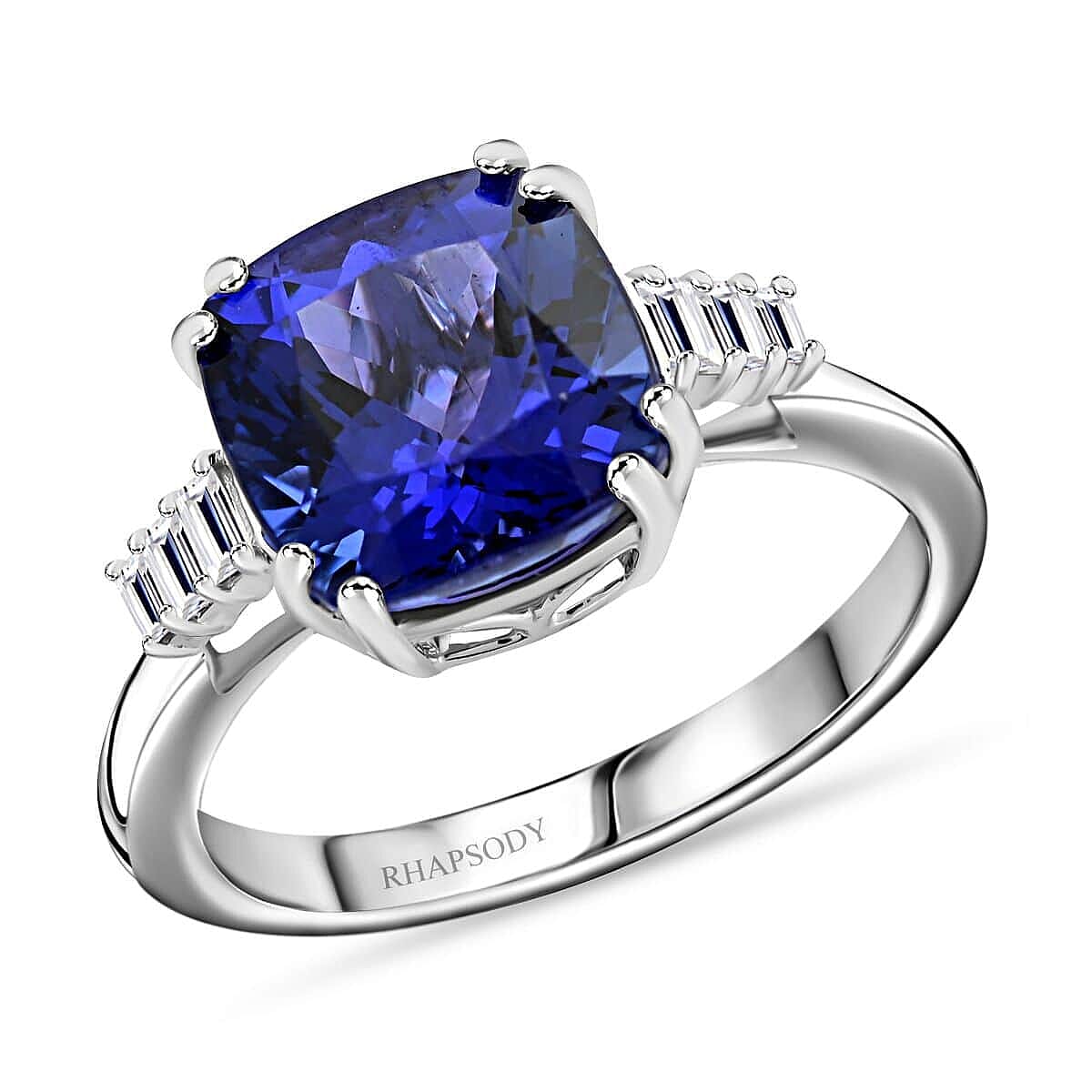 shop lc Certified & Appraised Rhapsody 950 Platinum AAAA Tanzanite and E-F VS Diamond Ring 5.40 Grams 3.75 ctw