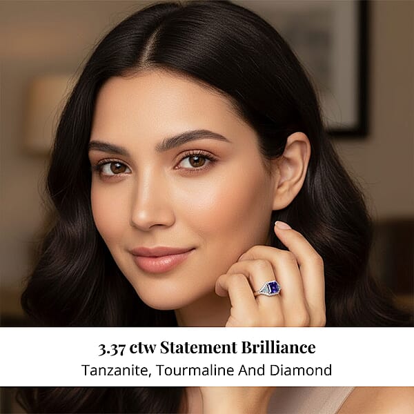 Shop Lc Certified & Appraised Rhapsody 950 Platinum Asscher Cut AAAA Tanzanite Paraiba Tourmaline Diamond (E-F VS) (0.34 Cts) Ring (6.45 G) 3.37 Ctw