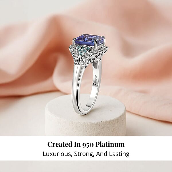 Shop Lc Certified & Appraised Rhapsody 950 Platinum Asscher Cut AAAA Tanzanite Paraiba Tourmaline Diamond (E-F VS) (0.34 Cts) Ring (6.45 G) 3.37 Ctw