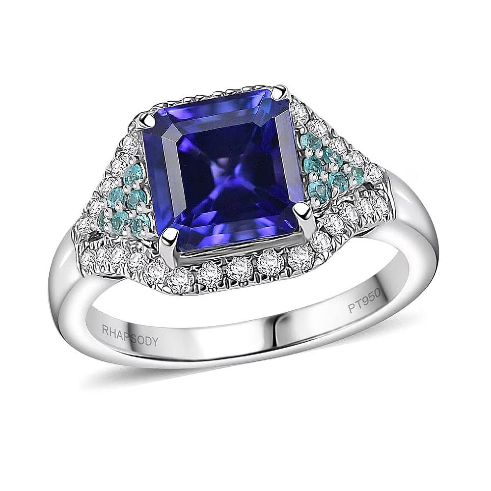 shop lc Certified & Appraised Rhapsody 950 Platinum Asscher Cut AAAA Tanzanite Paraiba Tourmaline Diamond (E-F VS) (0.34 cts) Ring (6.45 g) 3.37 ctw