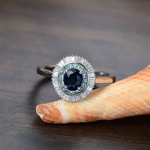 Shop Lc Certified & Appraised Rhapsody AAA Ceylon Blue Sapphire Paraiba Tourmaline And E-F VS2 Diamond 1.50 Ctw Ring In 950 Platinum