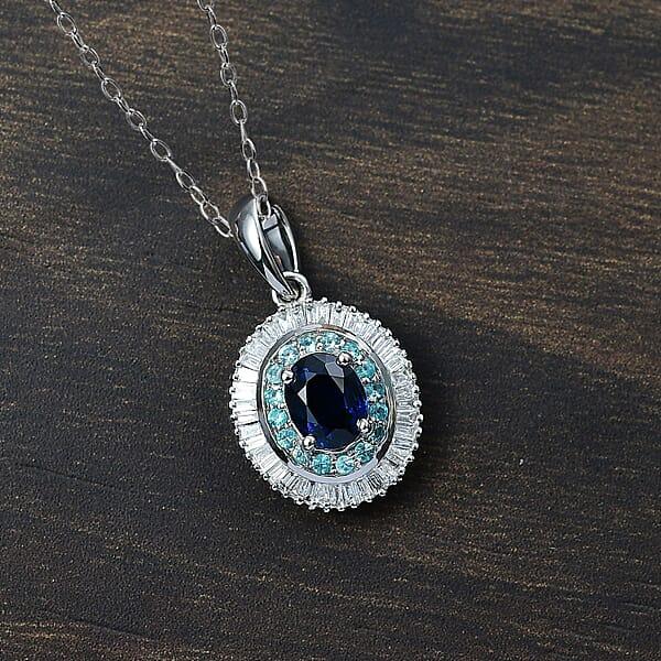 Shop Lc Certified & Appraised Rhapsody AAA Ceylon Blue Sapphire Paraiba Tourmaline And Diamond E-F VS2 1.50 Ctw Pendant Necklace In 950 Platinum 20 Inches