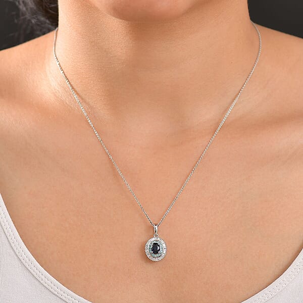 Shop Lc Certified & Appraised Rhapsody AAA Ceylon Blue Sapphire Paraiba Tourmaline And Diamond E-F VS2 1.50 Ctw Pendant Necklace In 950 Platinum 20 Inches