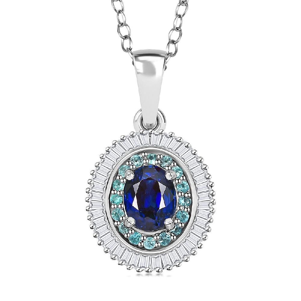 shop lc Certified & Appraised Rhapsody AAA Ceylon Blue Sapphire Paraiba Tourmaline and Diamond E-F VS2 1.50 ctw Pendant Necklace in 950 Platinum 20 Inches