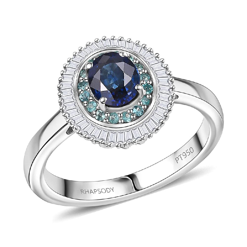 shop lc Certified & Appraised Rhapsody AAA Ceylon Blue Sapphire Paraiba Tourmaline and E-F VS2 Diamond 1.50 ctw Ring in 950 Platinum