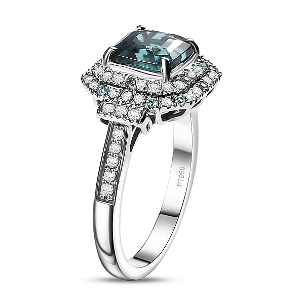 Shop Lc Certified & Appraised Rhapsody AAAA Asscher Cut Pirineu Lagoon Tourmaline Paraiba Tourmaline And E-F VS2 Diamond 3.50 Ctw Ring In 950 Platinum 8.10 Grams