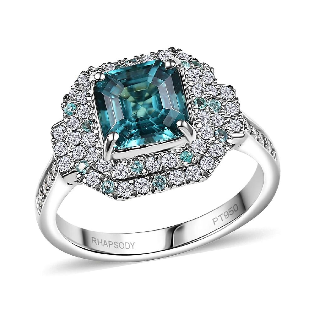 shop lc Certified & Appraised Rhapsody AAAA Asscher Cut Pirineu Lagoon Tourmaline Paraiba Tourmaline and E-F VS2 Diamond 3.50 ctw Ring in 950 Platinum 8.10 Grams