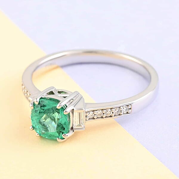 Shop Lc Certified & Appraised Rhapsody AAAA Boyaca Colombian Emerald And E-F VS Diamond 2.10 Ctw Ring In 950 Platinum 5.15 Grams