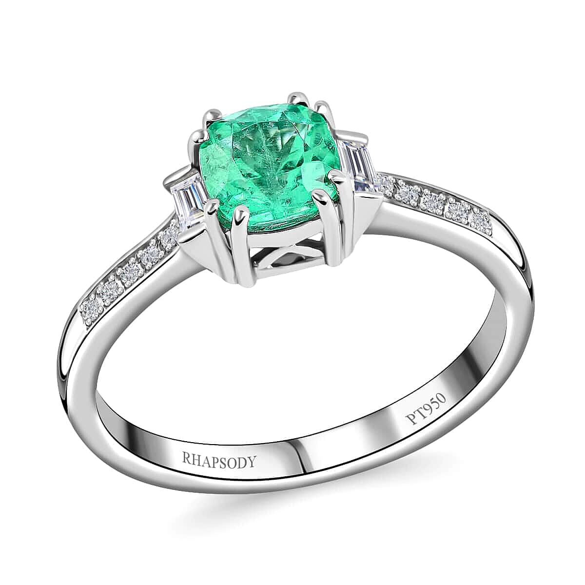 shop lc Certified & Appraised Rhapsody AAAA Boyaca Colombian Emerald and E-F VS Diamond 2.10 ctw Ring in 950 Platinum 5.15 Grams