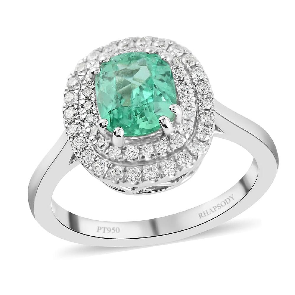 shop lc Certified & Appraised Rhapsody AAAA Boyaca Colombian Emerald and E-F VS Diamond 1.40 ctw Double Halo Ring in 950 Platinum 6.90 Grams