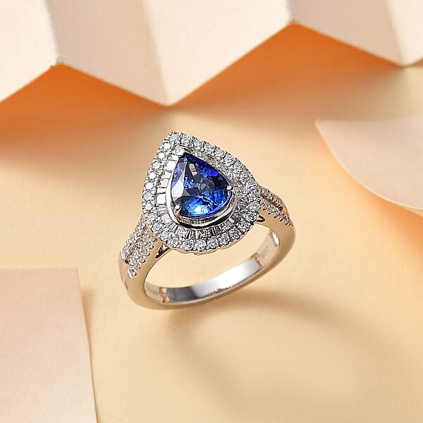 Shop Lc Certified & Appraised Rhapsody AAAA Ceylon Blue Sapphire And E-F VS2 Diamond 3.20 Ctw Ring In 950 Platinum 8.50 Grams