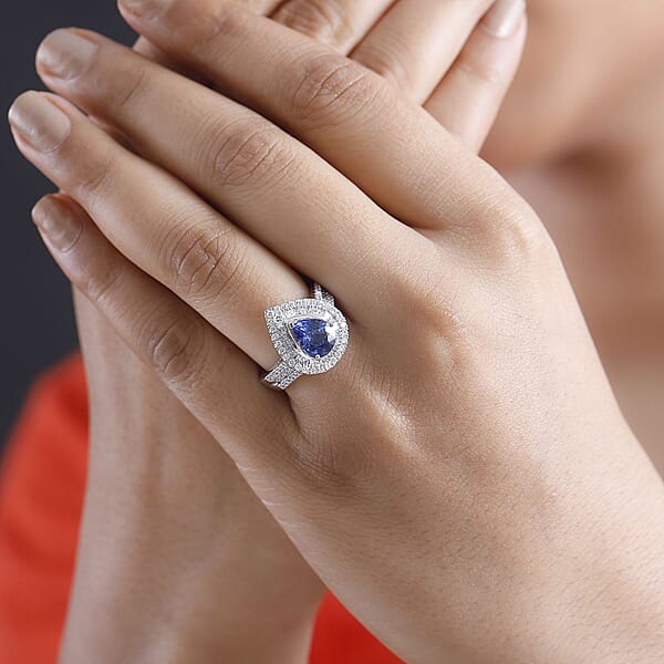 Shop Lc Certified & Appraised Rhapsody AAAA Ceylon Blue Sapphire And E-F VS2 Diamond 3.20 Ctw Ring In 950 Platinum 8.50 Grams