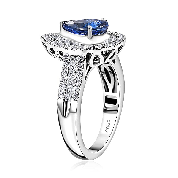 Shop Lc Certified & Appraised Rhapsody AAAA Ceylon Blue Sapphire And E-F VS2 Diamond 3.20 Ctw Ring In 950 Platinum 8.50 Grams