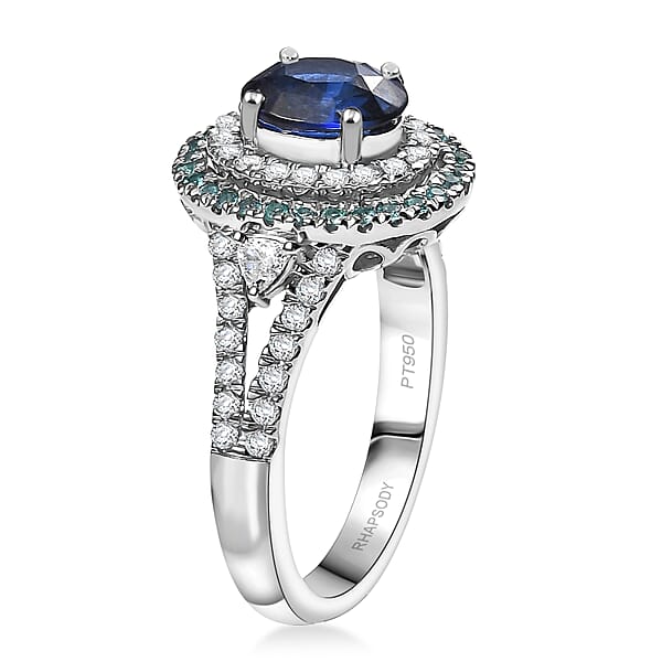 Shop Lc Certified & Appraised Rhapsody AAAA Ceylon Blue Sapphire Paraiba Tourmaline And E-F VS Diamond 3.00 Ctw Ring In 950 Platinum 9 Grams