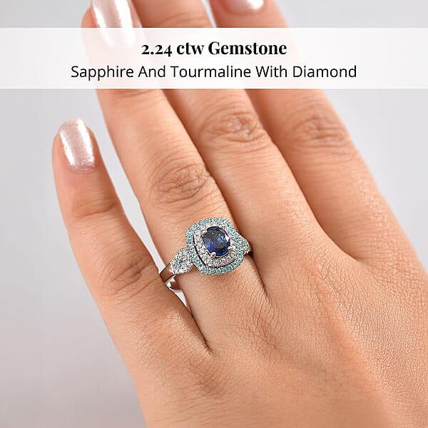 Shop Lc Certified & Appraised Rhapsody AAAA Ceylon Blue Sapphire Paraiba Tourmaline And E-F VS Diamond 2.24 Ctw Ring In 950 Platinum 8.50 Grams