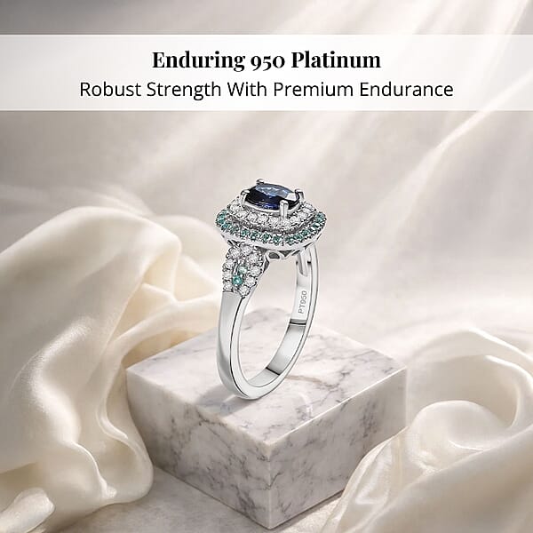 Shop Lc Certified & Appraised Rhapsody AAAA Ceylon Blue Sapphire Paraiba Tourmaline And E-F VS Diamond 2.24 Ctw Ring In 950 Platinum 8.50 Grams