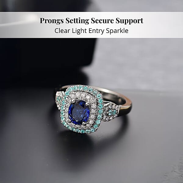 Shop Lc Certified & Appraised Rhapsody AAAA Ceylon Blue Sapphire Paraiba Tourmaline And E-F VS Diamond 2.24 Ctw Ring In 950 Platinum 8.50 Grams