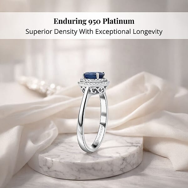 Shop Lc Certified & Appraised Rhapsody AAAA Ceylon Blue Sapphire And E-F VS Diamond 1.30 Ctw Ring In 950 Platinum 5.10 Grams