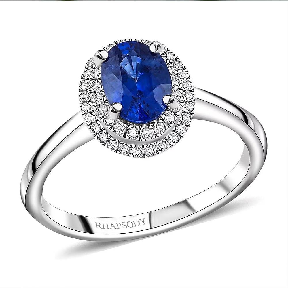 shop lc Certified & Appraised Rhapsody AAAA Ceylon Blue Sapphire and E-F VS Diamond 1.30 ctw Ring in 950 Platinum 5.10 Grams