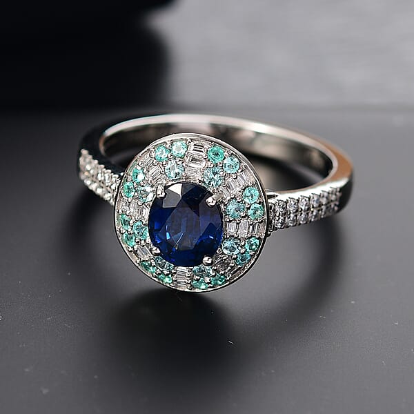 Shop Lc Certified & Appraised Rhapsody AAAA Ceylon Blue Sapphire Paraiba Tourmaline And E-F VS Diamond 2.00 Ctw Ring In 950 Platinum 6.50 Grams