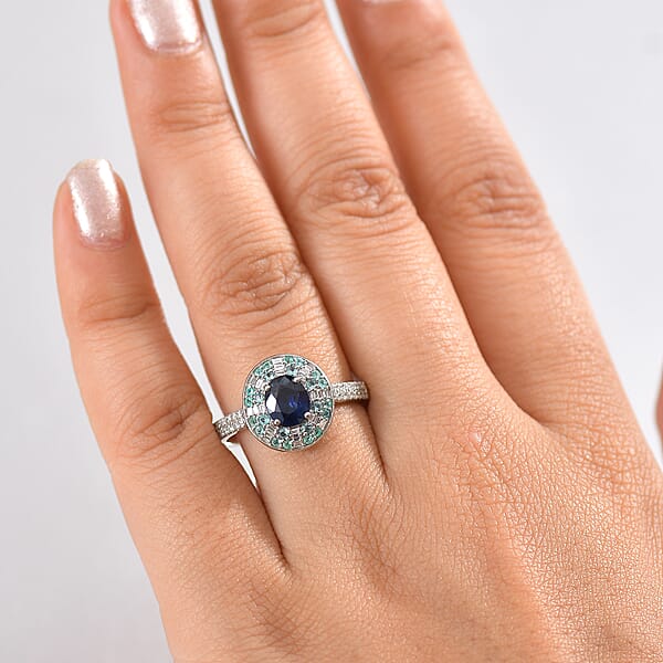 Shop Lc Certified & Appraised Rhapsody AAAA Ceylon Blue Sapphire Paraiba Tourmaline And E-F VS Diamond 2.00 Ctw Ring In 950 Platinum 6.50 Grams