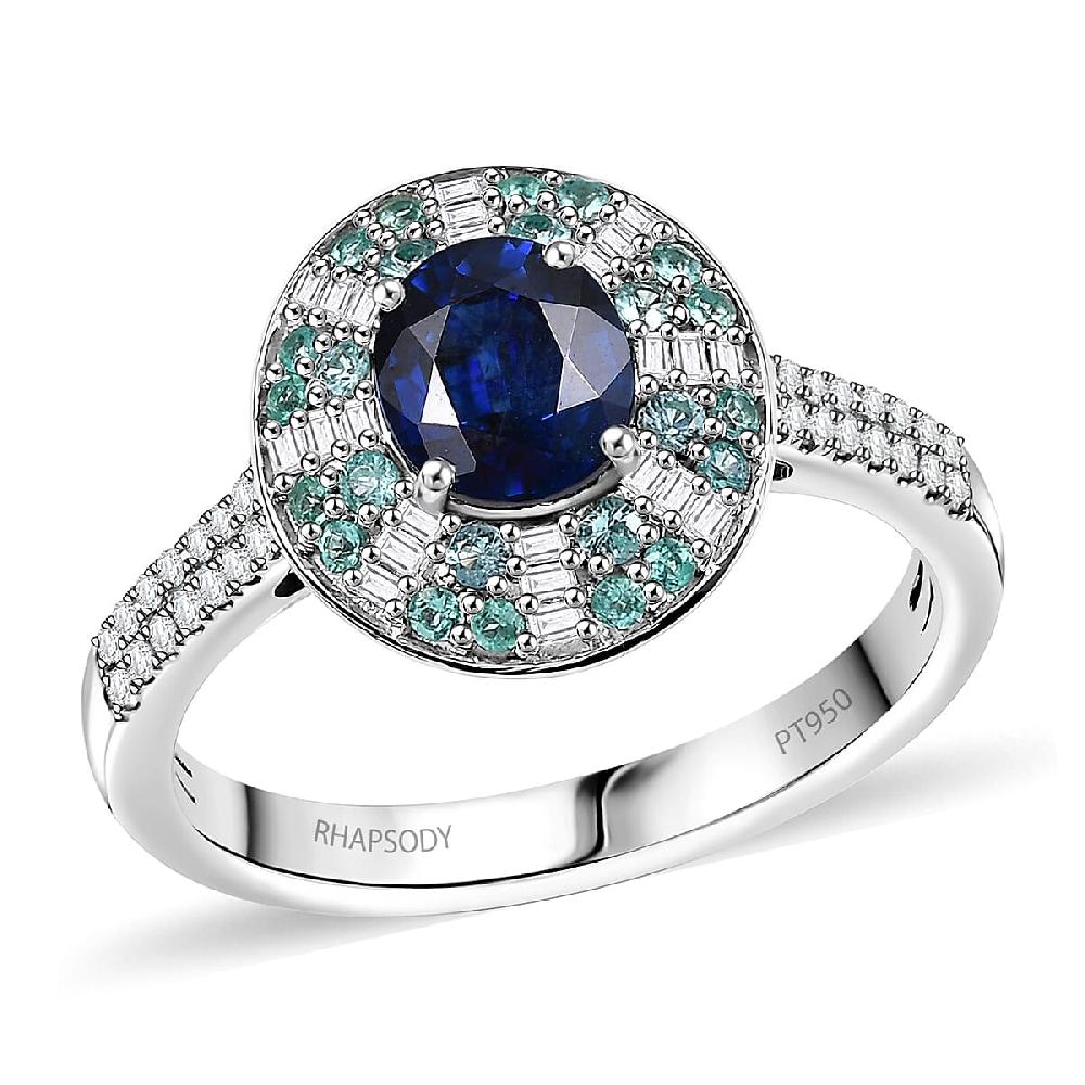 shop lc Certified & Appraised Rhapsody AAAA Ceylon Blue Sapphire Paraiba Tourmaline and E-F VS Diamond 2.00 ctw Ring in 950 Platinum 6.50 Grams