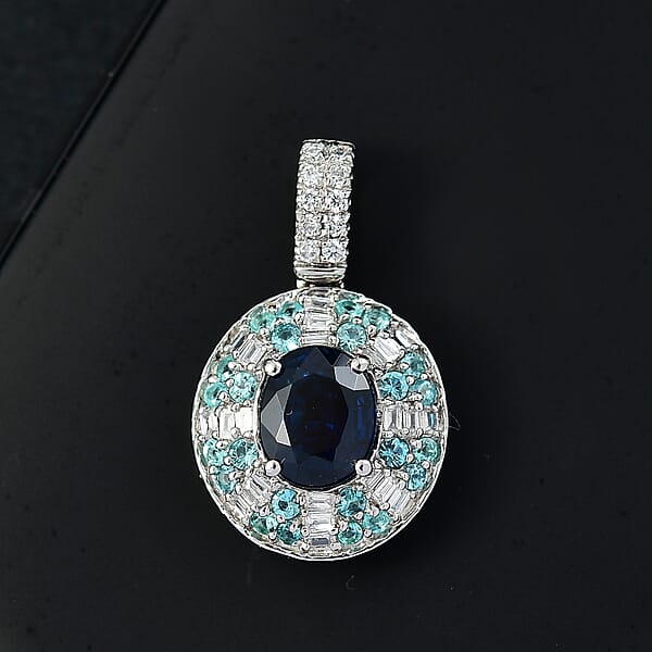 Shop Lc Certified & Appraised Rhapsody AAAA Ceylon Blue Sapphire AAAA Paraiba Tourmaline And E-F VS Diamond 1.91 Ctw Pendant Necklace In 950 Platinum 20 Inches 5.50 Grams