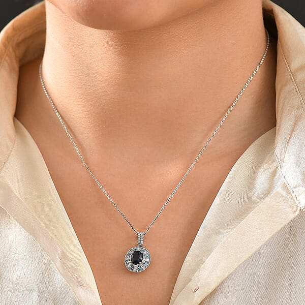 Shop Lc Certified & Appraised Rhapsody AAAA Ceylon Blue Sapphire AAAA Paraiba Tourmaline And E-F VS Diamond 1.91 Ctw Pendant Necklace In 950 Platinum 20 Inches 5.50 Grams