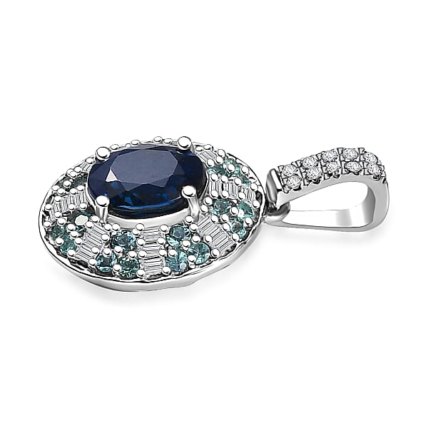 Shop Lc Certified & Appraised Rhapsody AAAA Ceylon Blue Sapphire AAAA Paraiba Tourmaline And E-F VS Diamond 1.91 Ctw Pendant Necklace In 950 Platinum 20 Inches 5.50 Grams