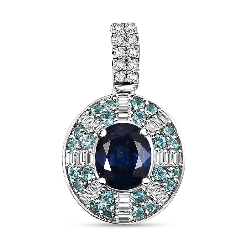 shop lc Certified & Appraised Rhapsody AAAA Ceylon Blue Sapphire AAAA Paraiba Tourmaline and E-F VS Diamond 1.91 ctw Pendant Necklace in 950 Platinum 20 Inches 5.50 Grams