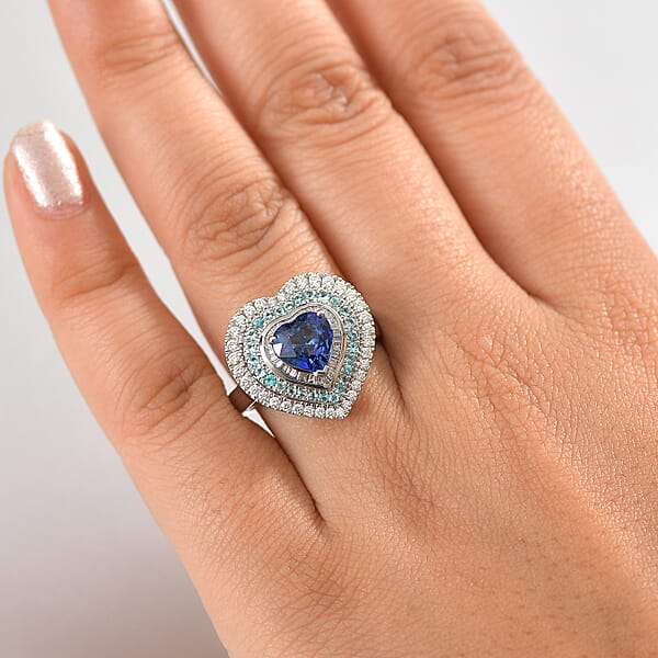 Shop Lc Certified & Appraised Rhapsody AAAA Ceylon Blue Sapphire Paraiba Tourmaline And Diamond E-F VS 3.00 Ctw Heart Ring In 950 Platinum 9.95 Grams