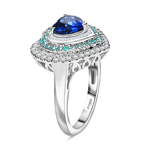 Shop Lc Certified & Appraised Rhapsody AAAA Ceylon Blue Sapphire Paraiba Tourmaline And Diamond E-F VS 3.00 Ctw Heart Ring In 950 Platinum 9.95 Grams