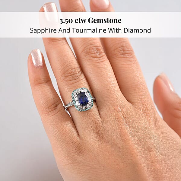 Shop Lc Certified & Appraised Rhapsody AAAA Ceylon Blue Sapphire Paraiba Tourmaline And E-F VS Diamond 3.50 Ctw Ring In 950 Platinum 6.80 Grams
