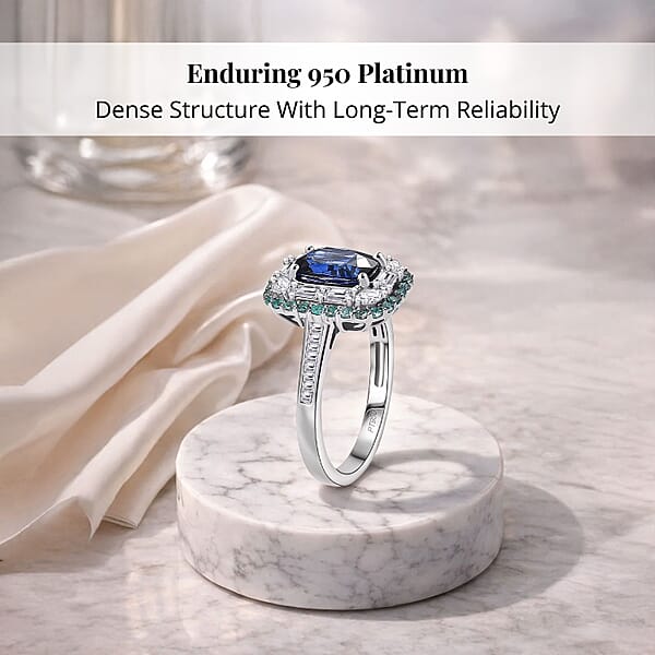 Shop Lc Certified & Appraised Rhapsody AAAA Ceylon Blue Sapphire Paraiba Tourmaline And E-F VS Diamond 3.50 Ctw Ring In 950 Platinum 6.80 Grams