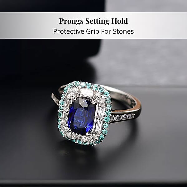 Shop Lc Certified & Appraised Rhapsody AAAA Ceylon Blue Sapphire Paraiba Tourmaline And E-F VS Diamond 3.50 Ctw Ring In 950 Platinum 6.80 Grams