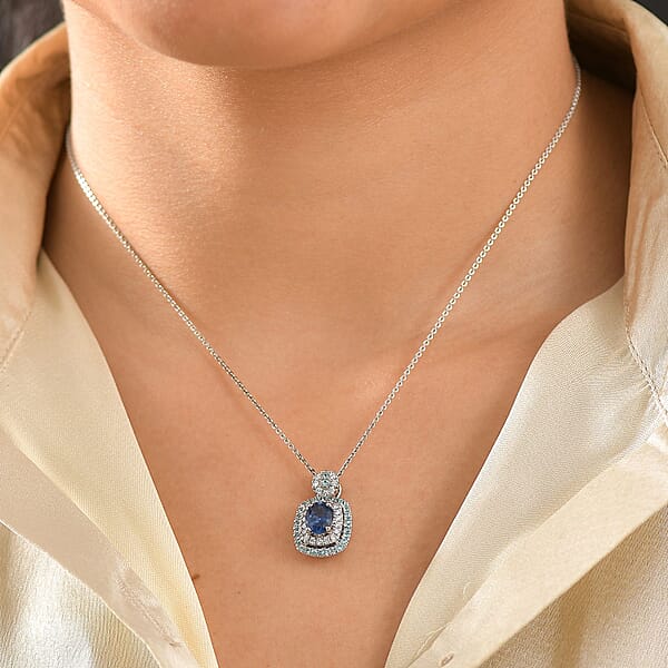 Shop Lc Certified & Appraised Rhapsody AAAA Ceylon Blue Sapphire Paraiba Tourmaline And Diamond E-F VS 2.15 Ctw Pendant Necklace In 950 Platinum 20 Inches 8.50 Grams