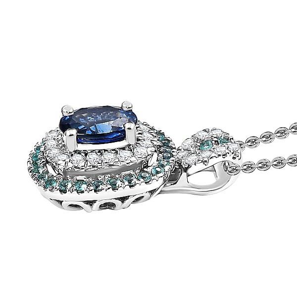 Shop Lc Certified & Appraised Rhapsody AAAA Ceylon Blue Sapphire Paraiba Tourmaline And Diamond E-F VS 2.15 Ctw Pendant Necklace In 950 Platinum 20 Inches 8.50 Grams