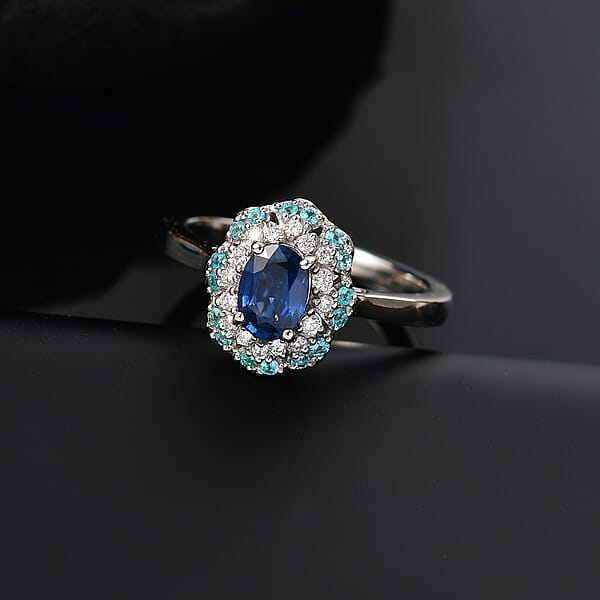 Shop Lc Certified & Appraised Rhapsody AAAA Ceylon Blue Sapphire Paraiba Tourmaline And E-F VS Diamond 1.50 Ctw Ring In 950 Platinum 8 Grams (Del. In 10-12 Days)