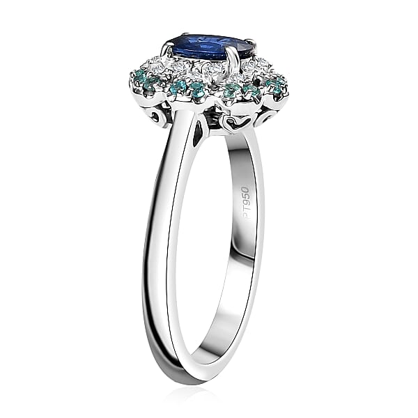 Shop Lc Certified & Appraised Rhapsody AAAA Ceylon Blue Sapphire Paraiba Tourmaline And E-F VS Diamond 1.50 Ctw Ring In 950 Platinum 8 Grams (Del. In 10-12 Days)