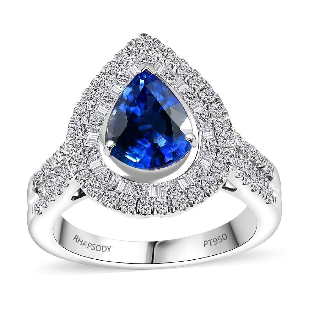 shop lc Certified & Appraised Rhapsody AAAA Ceylon Blue Sapphire and E-F VS2 Diamond 3.20 ctw Ring in 950 Platinum 8.50 Grams