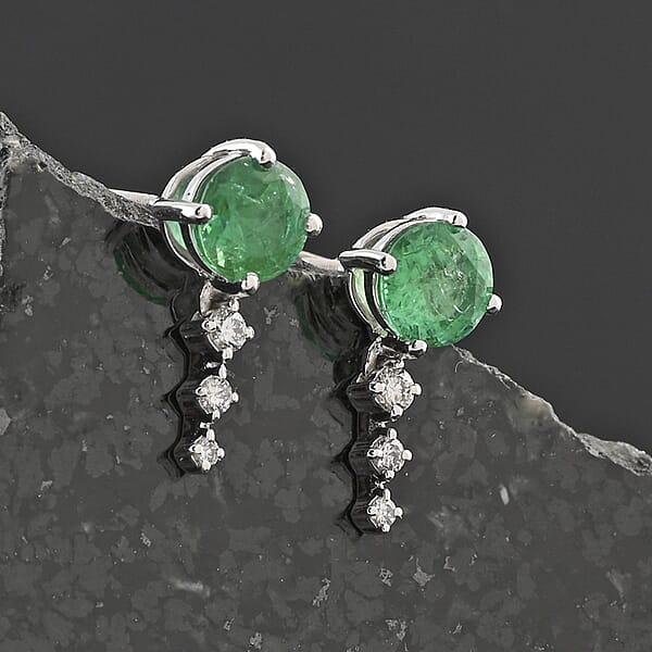 Shop Lc Certified & Appraised Rhapsody AAAA Gemfield Emerald And E-F VS Diamond 1.10 Ctw Earrings In 950 Platinum