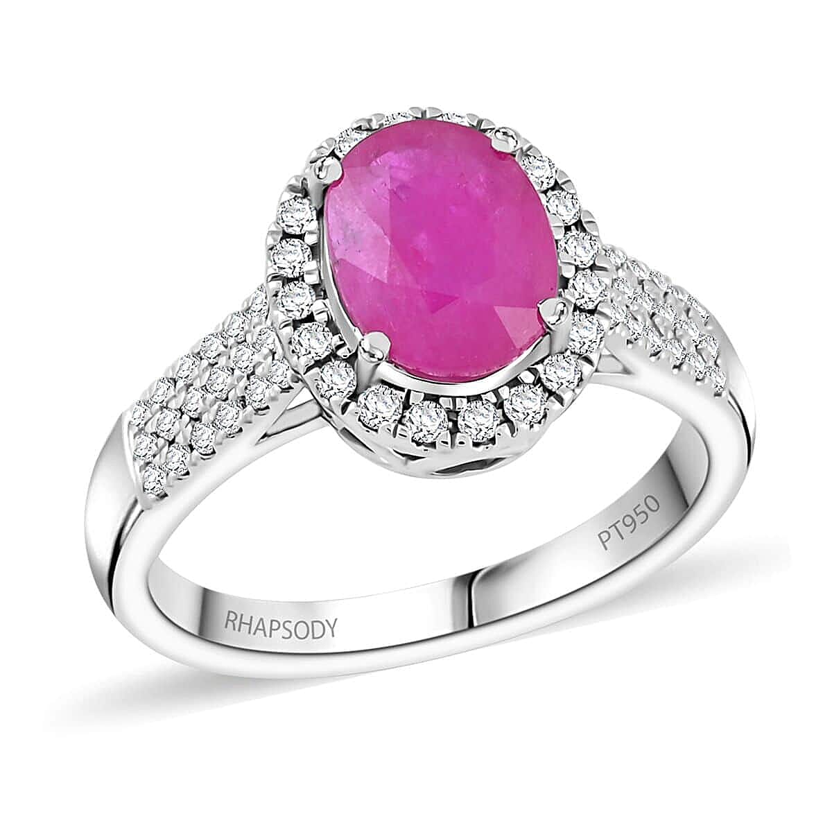 shop lc Certified & Appraised Rhapsody AAAA GORONGOSA Mozambique Ruby and E-F VS Diamond 2.15 ctw Ring in 950 Platinum 7.26 Grams (Del. in 10-15 Days)