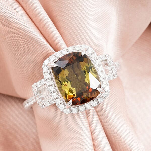 Shop Lc Certified & Appraised Rhapsody AAAA Jenipapo Andalusite And E-F VS Diamond 4.06 Ctw Ring In 950 Platinum 6.07 Grams