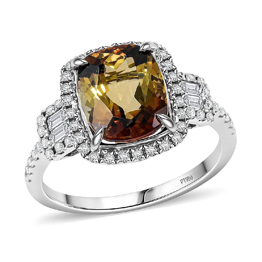shop lc Certified & Appraised Rhapsody AAAA Jenipapo Andalusite and E-F VS Diamond 4.06 ctw Ring in 950 Platinum 6.07 Grams
