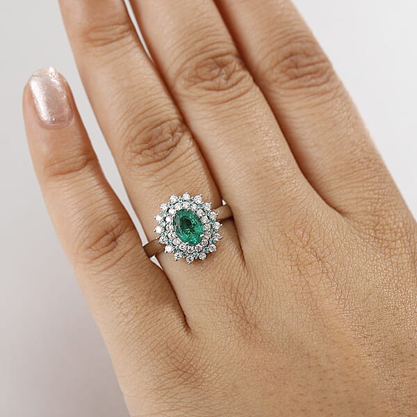 Shop Lc Certified & Appraised Rhapsody AAAA Kagem Zambian Emerald Paraiba Tourmaline And E-F VS Diamond 2.00 Ctw Sunburst Ring In 950 Platinum