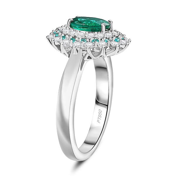 Shop Lc Certified & Appraised Rhapsody AAAA Kagem Zambian Emerald Paraiba Tourmaline And E-F VS Diamond 2.00 Ctw Sunburst Ring In 950 Platinum
